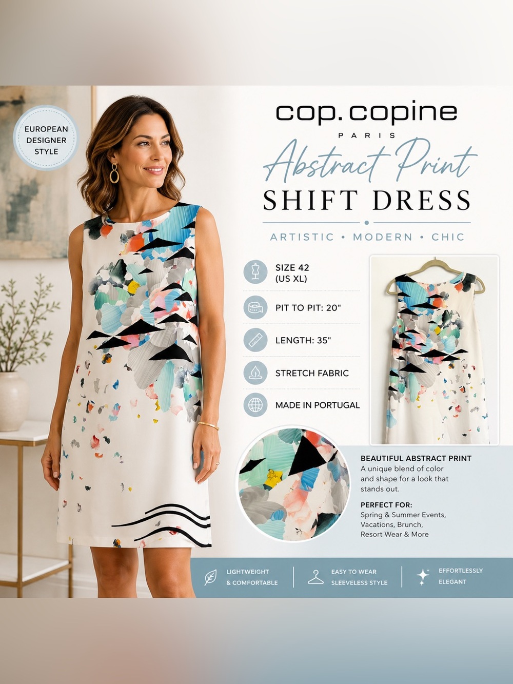 Cop.Copine Massilia Abstract Print Shift Dress Size 42 (US XL) Made in Portugal